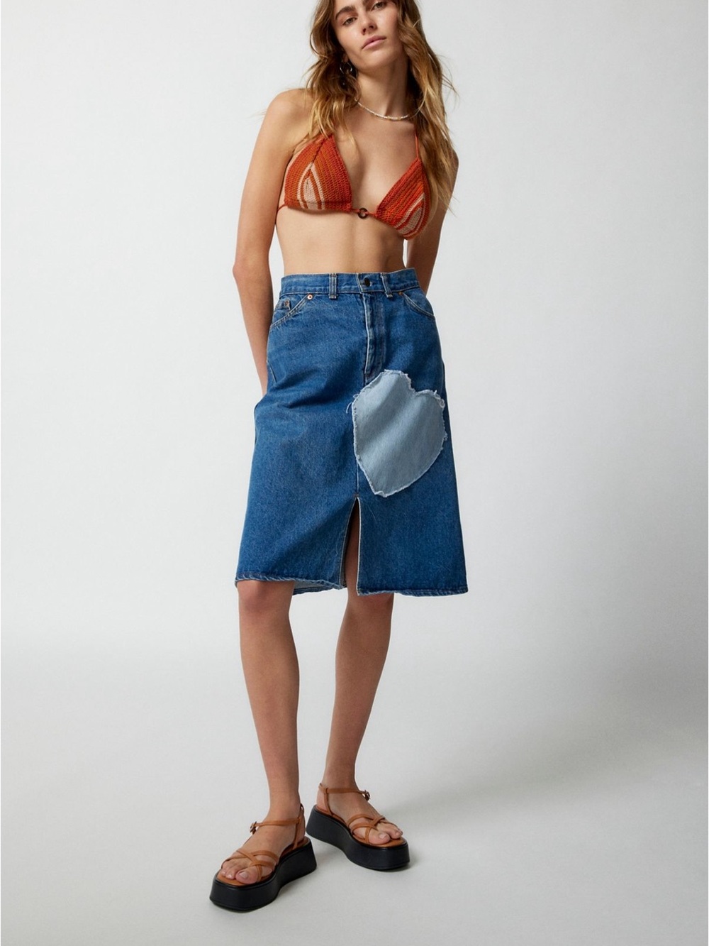 Revolve Redone Denim heart patch yskirt